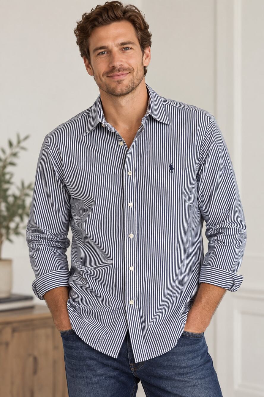 Ralph Lauren blue white striped button up shirt Large preppy